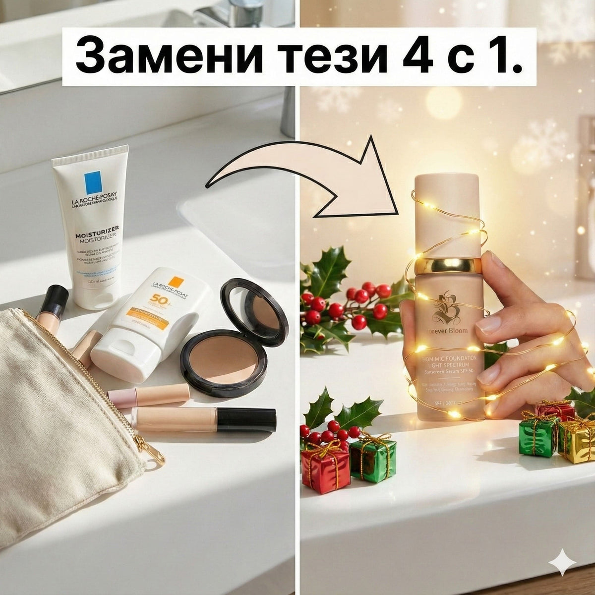 Фон дьо тен 4-в-1, който мигновено се адаптира към вашия уникален тен.